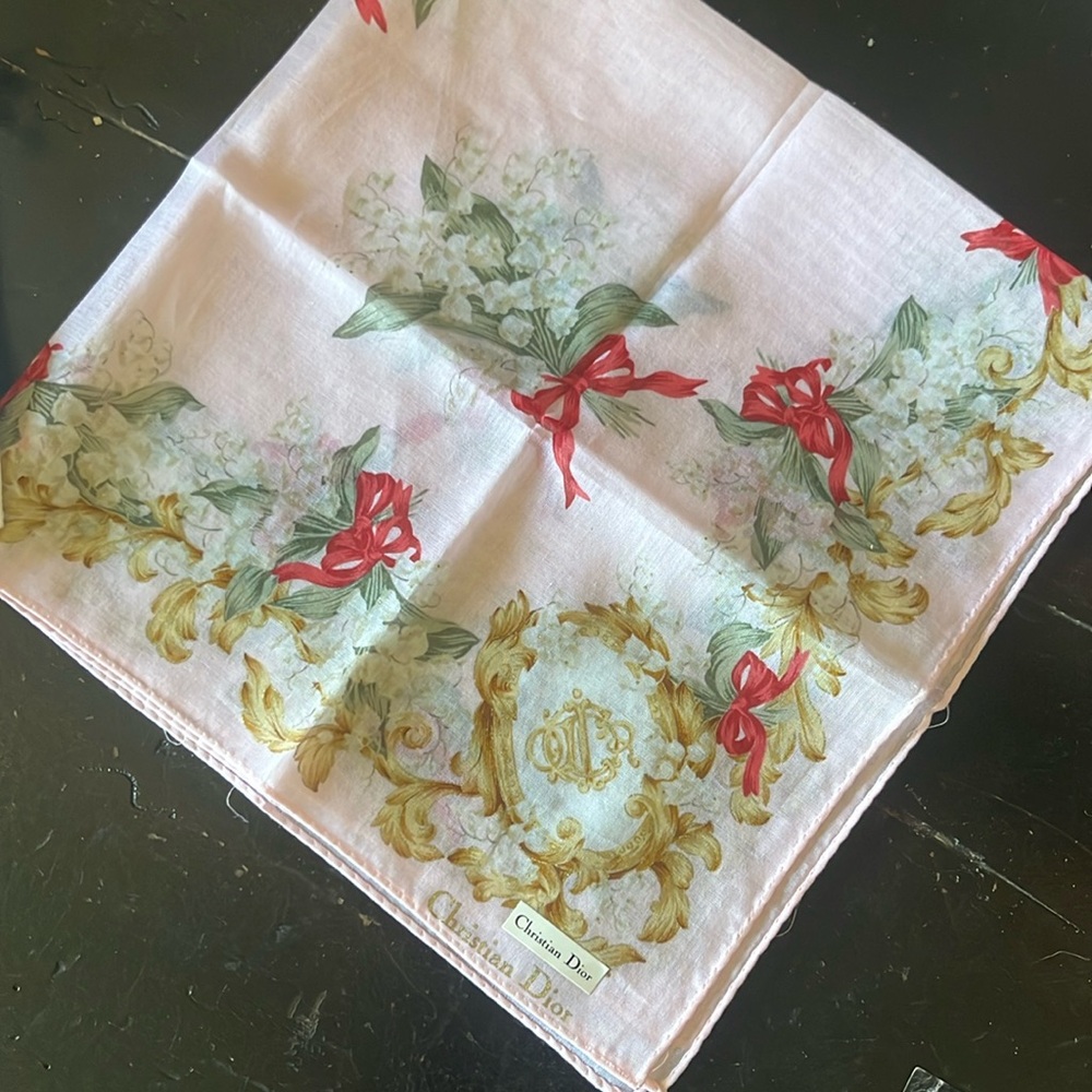 Christian Dior 18”x18” scarf, Authentic, Vintage, BONUS Dior pouch.